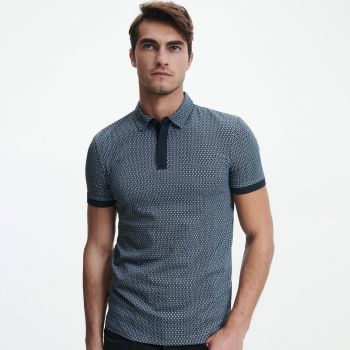 Reserved - Tricou polo cu elemente contrastante - Bleumarin