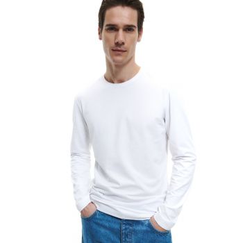 Reserved - Tricou regular fit cu mânecă lungă - Alb