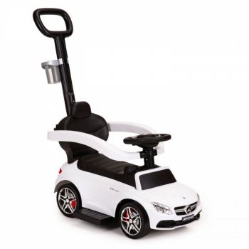 Masinuta pentru copii de impins Ecotoys Mercedes 639 Alb, cu maner pentru a putea fi controlata si impinsa de catre parinte, bara de protectie detasabila, suport pentru picioare, volan cu sunete