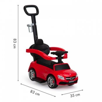 Masinuta pentru copii de impins Ecotoys Mercedes 639 Rosu, cu maner pentru a putea fi controlata si impinsa de catre parinte, bara de protectie detasabila, suport pentru picioare, volan cu sunete