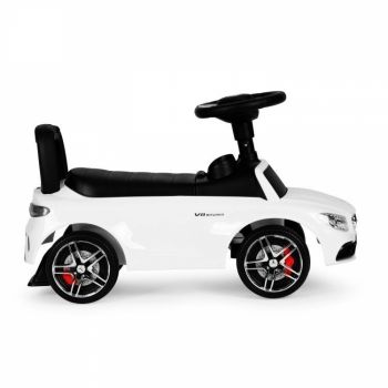 Masinuta pentru copii fara pedale Ecotoys Mercedes 638 alb, compartiment de depozitare sub scaun, volan cu sunete, protectie antirasturnare