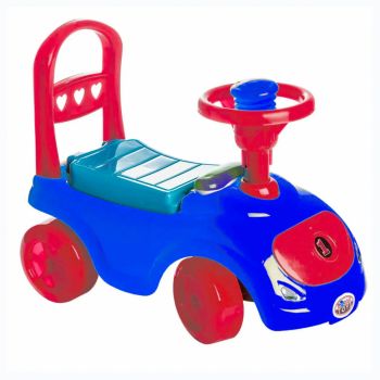 Masinuta copii Ride-on fara pedale Polo blue cu spatiu de depozitare sub scaun, spatar detasabil, volan cu claxon