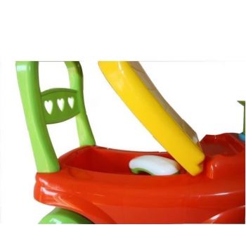 Masinuta copii Ride-On fara pedale Polo red cu spatiu de depozitare sub scaun, spatar detasabil, volan cu claxon