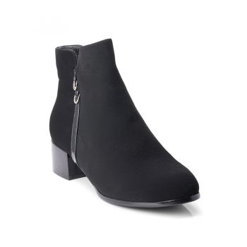 Botine dama din piele ecologica imblanite Negre Oliviana Marimea 37