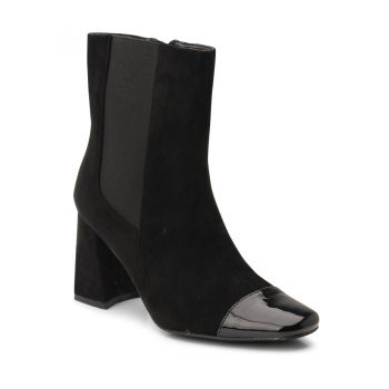 Botine dama elegante din piele ecologica intoarsa Negre Elania Marimea 36