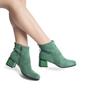 Botine dama elegante din piele ecologica intoarsa Verzi Acacia Marimea 40