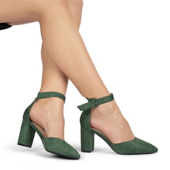 Pantofi dama din piele ecologica intoarsa cu toc patrat Verzi Verona Marimea 37 ieftini