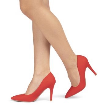 Pantofi dama din piele ecologica Rosii Willo Marimea 36 la reducere