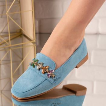 Pantofi casual din piele ecologica intoarsa cu accesorii de cristal colorate Albastri Zonta Marimea 41 Pantofi casual din piele ecologica intoarsa cu accesorii de cristal colorate Albastri Zonta Marimea 41
