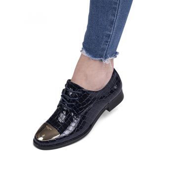 Pantofi dama casual din piele ecologica cu siret Albastri Kennice Marimea 37