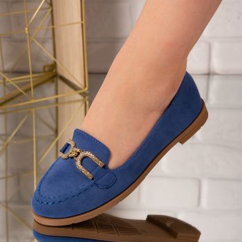 Pantofi dama casual din piele ecologica intoarsa Albastri Elvira Marimea 36 Pantofi dama casual din piele ecologica intoarsa Albastri Elvira Marimea 36