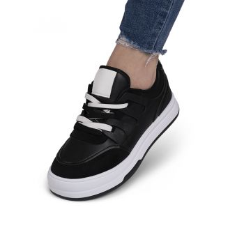 Sneakers dama din piele ecologica Negri Duo Marimea 36