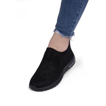 Sneakersi dama din material textil cu detalii stralucitoare Negri Christa Marimea 37 la reducere