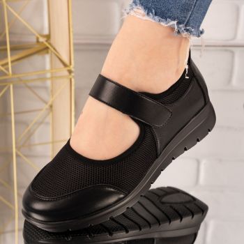 Pantofi dama casual din material textil si piele ecologica Negri Roxelana Marimea 36 Pantofi dama casual din material textil si piele ecologica Negri Roxelana Marimea 36