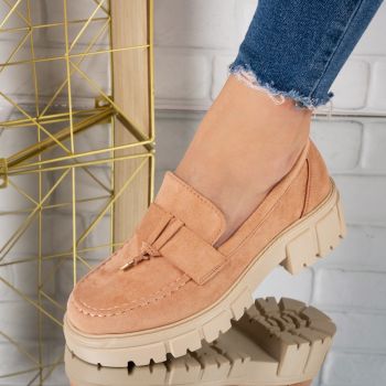 Pantofi dama casual din piele ecologica intoarsa Roz Sezen Marimea 37