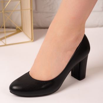 Pantofi dama cu toc gros din piele ecologica Negri Cailin Marimea 38 Pantofi dama cu toc gros din piele ecologica Negri Cailin Marimea 38