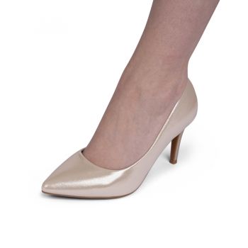 Pantofi dama din piele ecologica stiletto Aurii Mica Marimea 37 ieftini