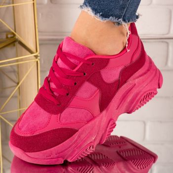 Sneakersi dama cu talpa inalta din piele ecologica intoarsa Fucsia Ayla Marimea 38