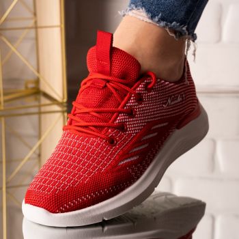 Sneakersi dama din material textil Rosu Leyla Marimea 40 la reducere