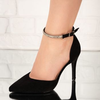 Pantofi dama din piele intoarsa si bareta din pietre Negri Kylie Marimea 40 Pantofi dama din piele intoarsa si bareta din pietre Negri Kylie Marimea 40