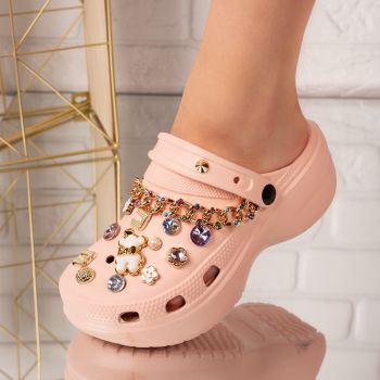 Papuci dama cu accesorii colorate Roz Bambina Marimea 36 ieftini