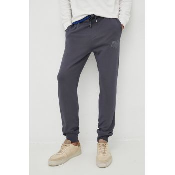 Armani Exchange pantaloni de trening barbati, culoarea albastru marin, cu imprimeu