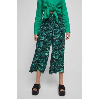 Medicine pantaloni femei, culoarea negru, lat, high waist
