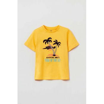 OVS tricou de bumbac pentru copii culoarea galben, cu imprimeu