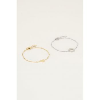 Set de bratari de otel inoxidabil cu pandantive in forma de inima - 2 piese