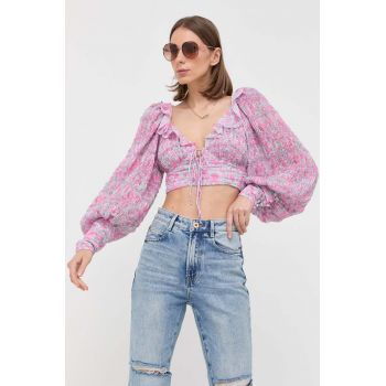 For Love & Lemons bluza femei, culoarea roz, in modele florale