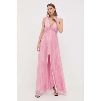 Nissa rochie de matase culoarea roz, maxi, drept