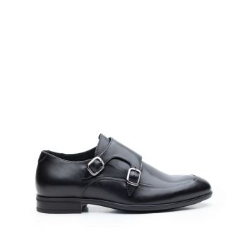 Pantofi eleganti barbati, cu catarame din piele naturala, Leofex - 576-1 Negru Box de firma original