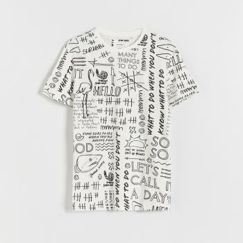 Reserved - Tricou cu croială regular și imprimeu - Ivory