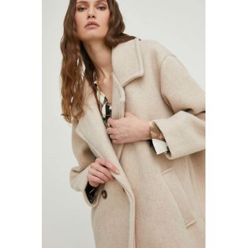 Answear Lab palton de lana , culoarea bej, de tranzitie, oversize