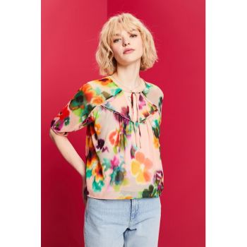 Bluza cu imprimeu floral si maneci raglan