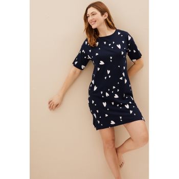 Camasa de noapte din amestec de modal cu model cu inimi