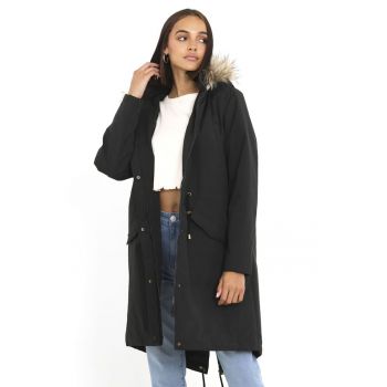 Jacheta parka usoara cu garnitura de blana sintetica Charlotte