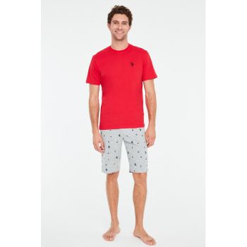 Pijama cu pantaloni scurti si imprimeu logo