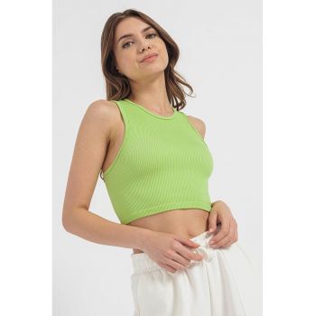 Top crop striat cu decolteu rotund Gwen ieftin