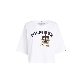 Tricou crop de bumbac cu logo brodat