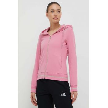 EA7 Emporio Armani bluza femei, culoarea roz, cu glugă, cu imprimeu