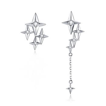 Cercei din argint Asymmetric Dropping Stars