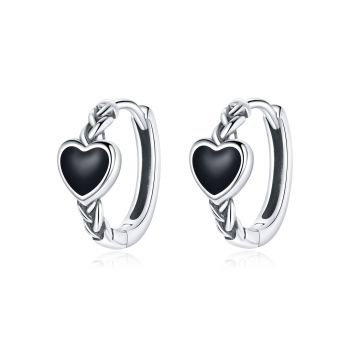 Cercei din argint Black Heart Hoops ieftini