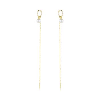 Cercei din argint Golden Long Rope & Pearls