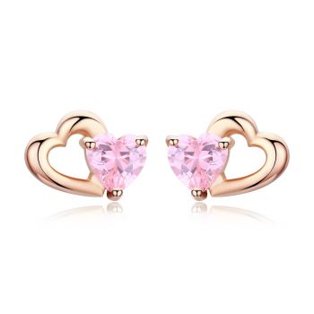 Cercei din argint Little Pink Hearts Rose Gold