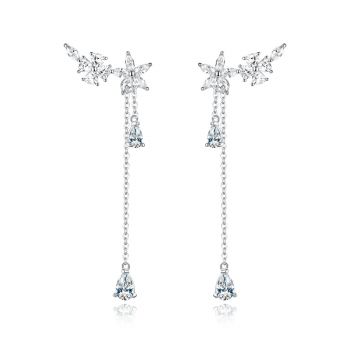 Cercei din argint Sparkling Chain Flowers