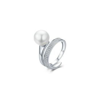 Inel reglabil din argint Elegant White Pearl