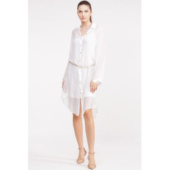 Rochie camasa din matase naturala alba, cu dublura