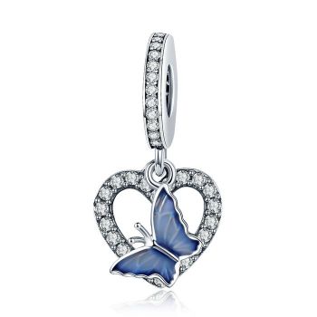 Talisman din argint Heart Blue Butterfly