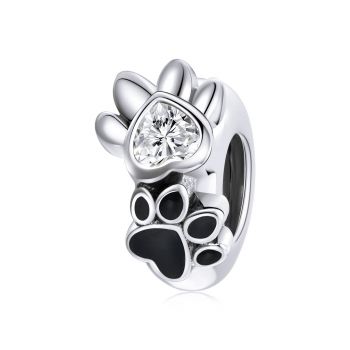 Talisman din argint Heart Crystal Paws